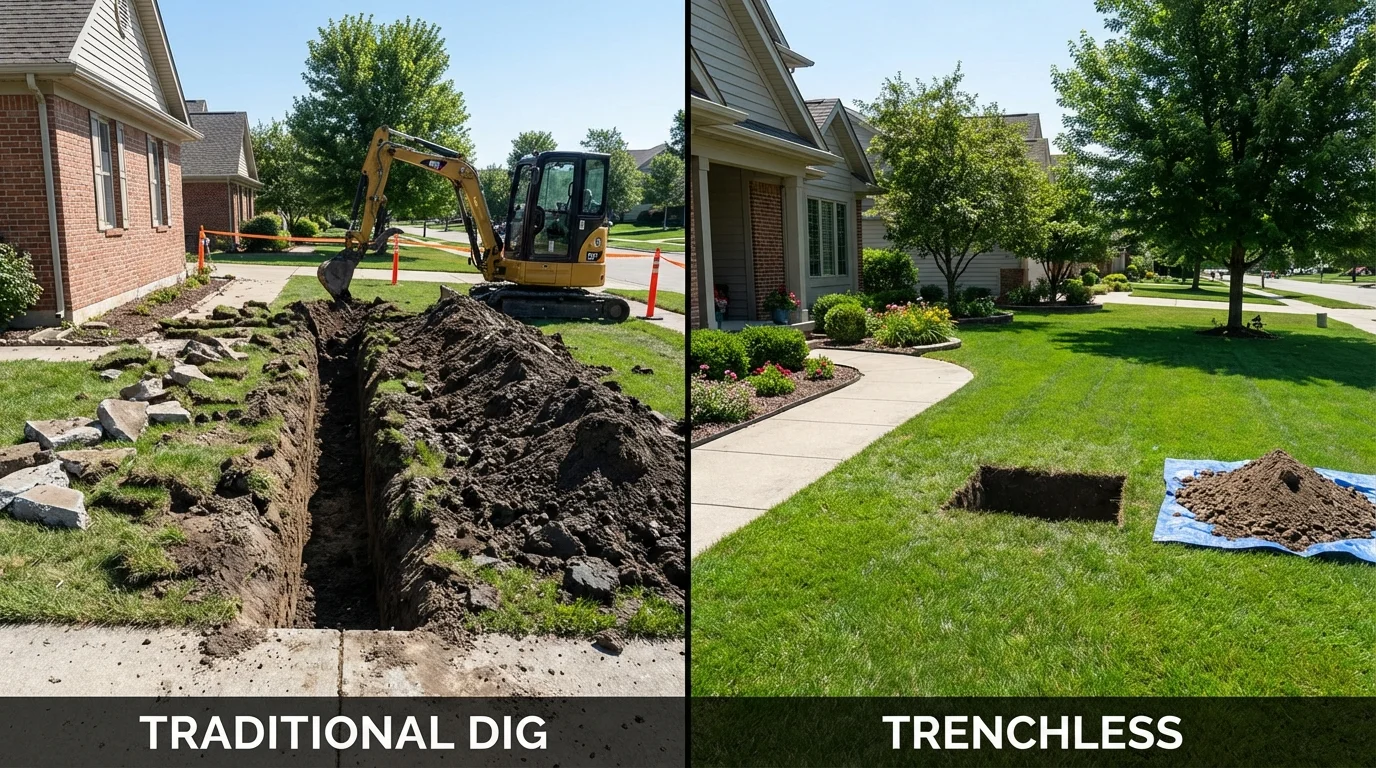 Trenchless sewer repair with minimal yard damage versus traditional excavation in Unionville, MO
